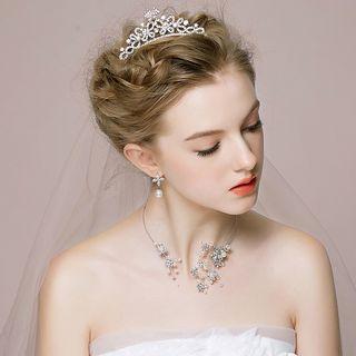 Set: Rhinestone Hair Comb + Necklace + Earrings