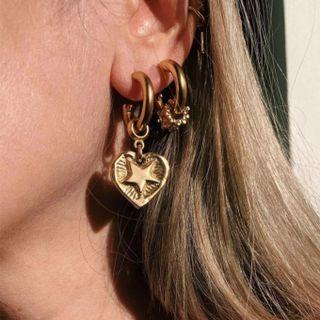 Heart Drop Open Hoop Earring 1 Pair - Gold - One Size