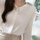 Long-sleeve Plain Metal Accent Blouse