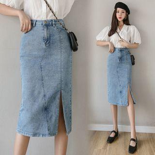 Asymmetrical Slit-hemdenim Skirt