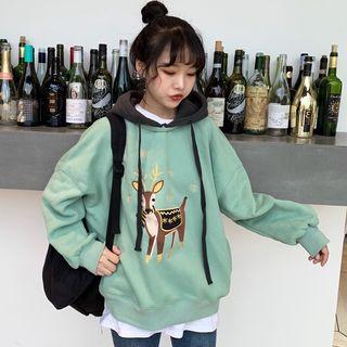 Contrast Hooded Embroidered Pullover