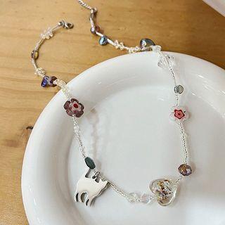 Cat Faux Crystal Alloy Necklace 1 Pc - Silver - One Size