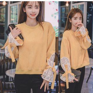 Lace Panel Tie-sleeve Pullover
