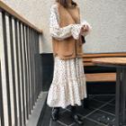 Pocketed Knit Vest / Dotted Long-sleeve Midi A-line Dress