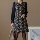 Button-front Floral Embroidered Dress