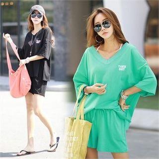 V-neck Oversized T-shirt & Sweat Shorts Set