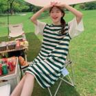 Mock Two Piece Short-sleeve Striped Dress