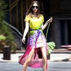 Short-sleeve Slit-front Print Silk Dress