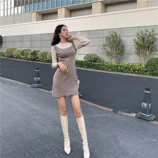 Long-sleeve Paneled Mini A-line Knit Dress