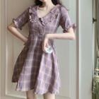 Plaid Peter Pan Collar Ruffle-trim A-line Dress As Shown In Figure - One Size