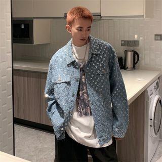 Floral Print Glitter Denim Jacket