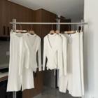 Long-sleeve V-neck Wrap Top / Drawstring Wide Leg Pants