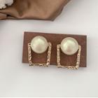 Faux Pearl Alloy Square Earring 1 Pair - Stud Earring - One Size