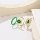 Set Of 3: Heart / Snake / Resin Glaze Alloy Ring (various Designs) 54993 - Green - One Size