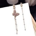 Rhinestone Butterfly Faux Pearl Dangle Earring 1 Pair - Silver Stud - Gold - One Size