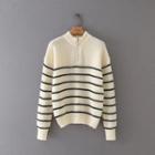 Half-zip Striped Sweater Stripes - Almond - One Size