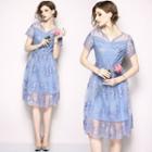 Short-sleeve Floral Embroidery A-line Dress