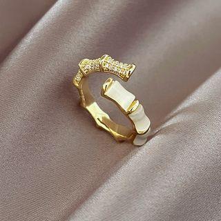 Bamboo Faux Cat Eye Stone Rhinestone Alloy Open Ring Gold - One Size