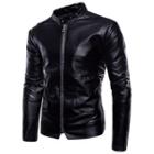 Faux Leather Stand-collar Biker Jacket