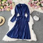 Tie-waist Long-sleeve Pleated Maxi Dress