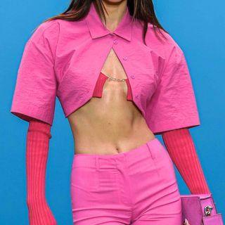 Asymmetrical Hem Short-sleeve Crop Shirt