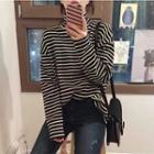 Mock Neck Striped Long-sleeve Top