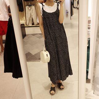 Spaghetti Tie-strap Polka-dot Wide-leg Jumpsuit