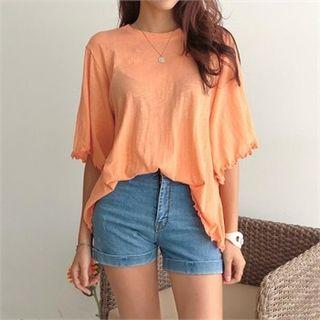 Lettuce-edge Shirred T-shirt