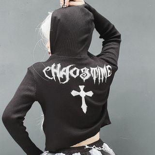 Lettering Cropped Hooded Light Jacket Black - One Size