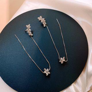 Rhinestone Chain Earring 1 Pair - Silver - One Size