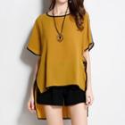 Set: Contrast Trim Short Sleeve Chiffon Blouse + Shorts
