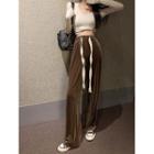 High-waist Plain Woolen Straight-cut Pants