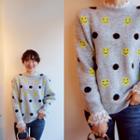 Smile Printed Sweater Gray - One Size