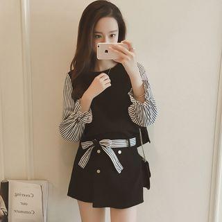Set: Long-sleeved Striped Blouse + Skort