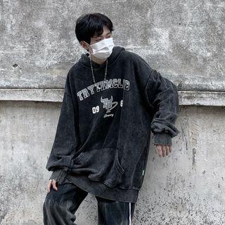 Lettering Print Washed Hoodie