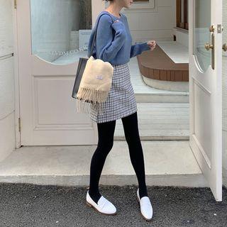Band-waist Mini Checked Skirt