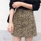 Zip-back Leopard Mini Skirt