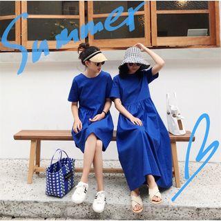Plain Convertible Loose-fit Short-sleeve Dress