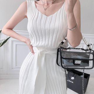Sleeveless Ribbed Midi Knit Dress Off-white - One Size