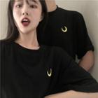 Couple Matching Moon Embroidered Short-sleeve T-shirt As Shown In Figure - One Size
