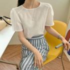 Short Sleeve Round Neck Shirt / Pinstripe Skirt