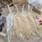 Plain Fringed Knit Tank Top