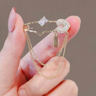 Safety Pin Rhinestone Chain Alloy Brooch Ly2656 - Brooch - Gold - One Size