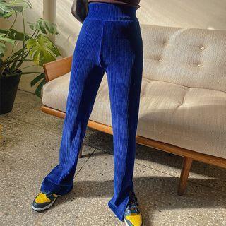 High-waist Slit-side Corduroy Pants