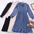 Ruffled-neckline Pleated Midi Dress In 6 Colors