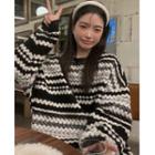 Striped Fleece Loose-fit Pullover Black & White - One Size