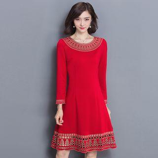 Perforated Long Sleeve Dress