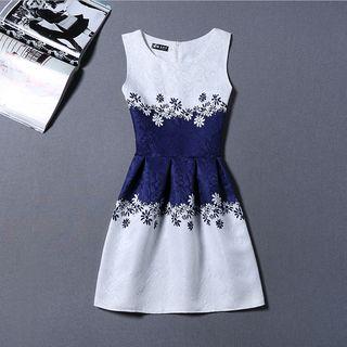 Floral Print Colour Block Sleeveless Dress