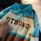 Lettering Embroidered Color Block Polo Sweater