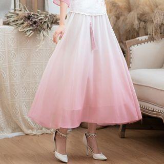 Tassel Detail Midi A-line Skirt